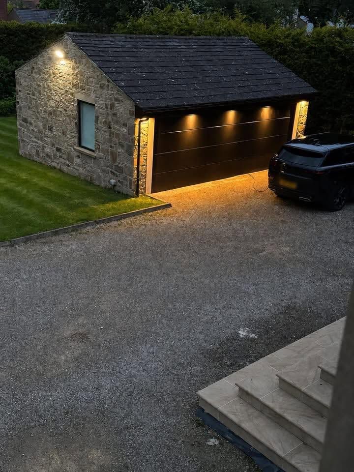 Outbuilding supply and exterior lighting installed at a Leeds garage